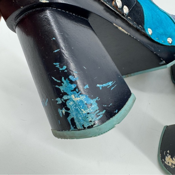 John Fluevog “Amor” Summer of Love Suede Clog Heels – Blue/Teal Approx Sz 8 - Picture 9 of 13